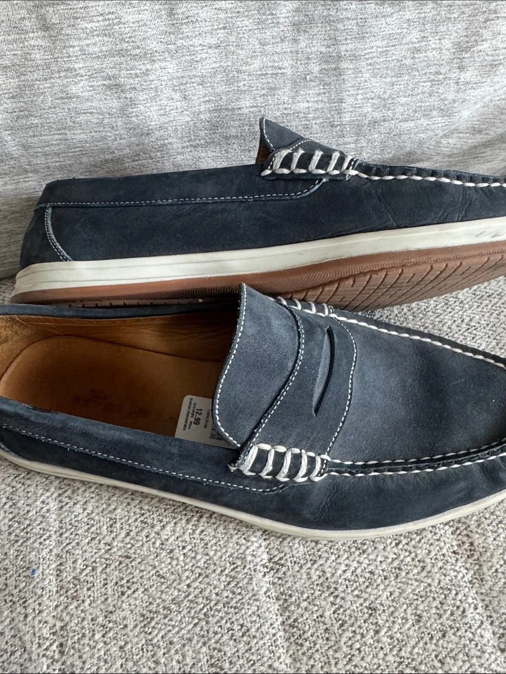 Men's Peter Millar Leather Penny Loafers - Classic Casual Slip-On Navy Blue